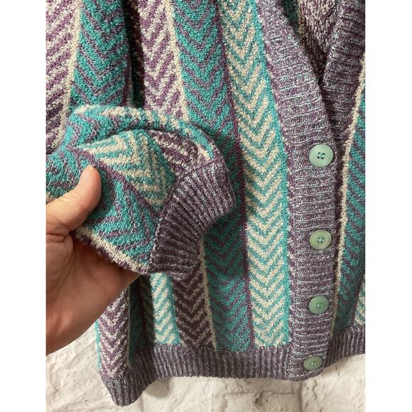 Vintage 80’s James Kenrob Union Made Cardigan Geometric XL - Picture 7 of 8